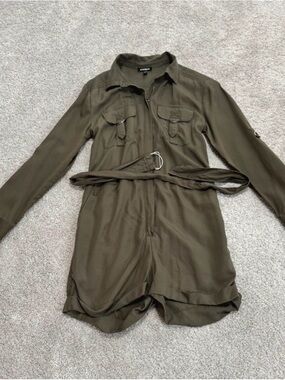 Express Olive Green Utility Romper with Belt